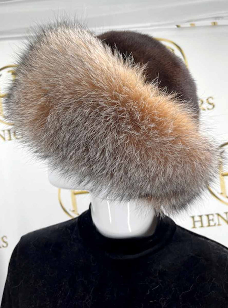 mahogany mink hat with crystal fox 