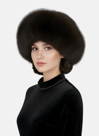 mahogany Mink Fur Hat with Fox Fur Trim.