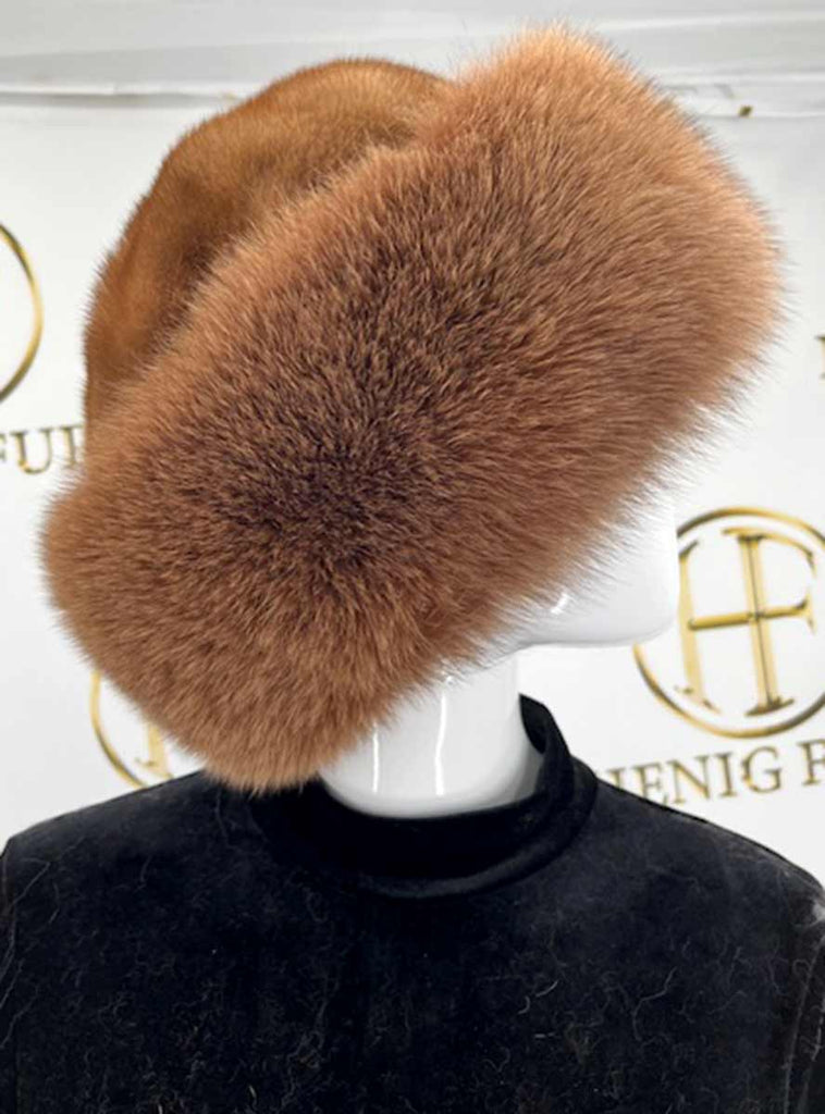 whisky mink hat with fox fur trim