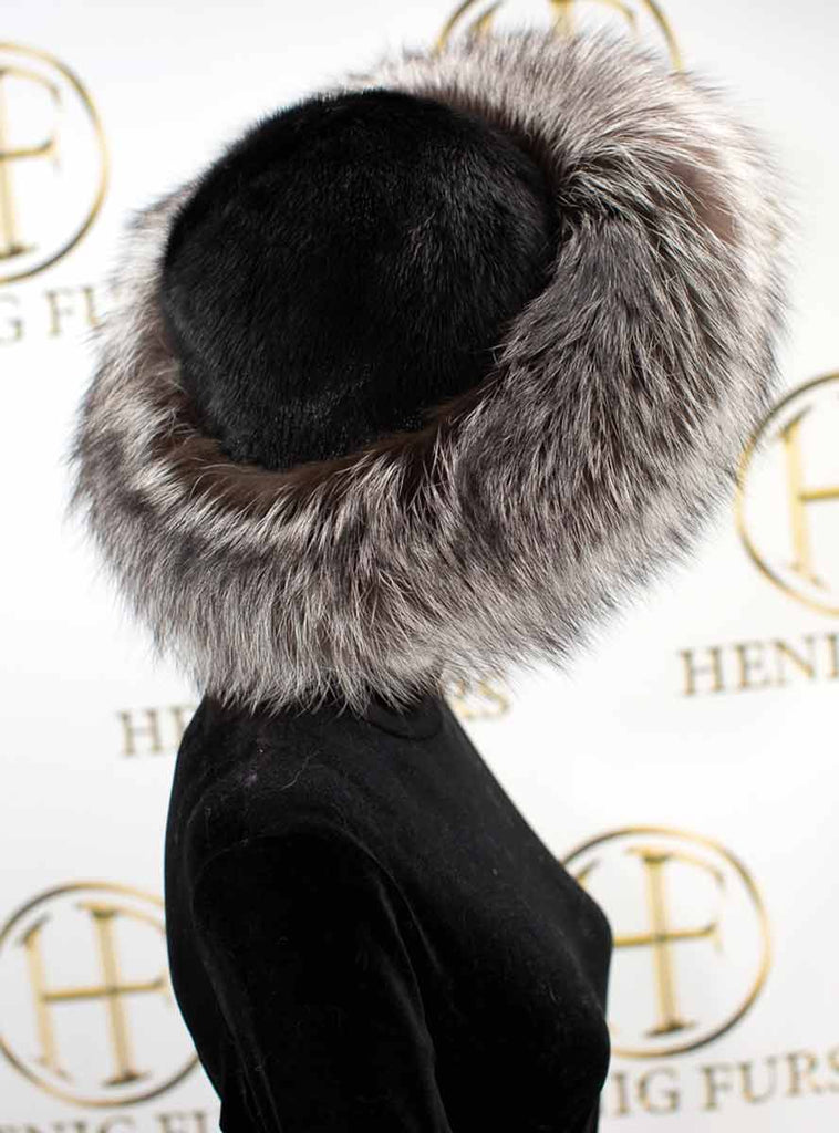 Ranch Mink Fur Hat with Silver Fox Fur Trim