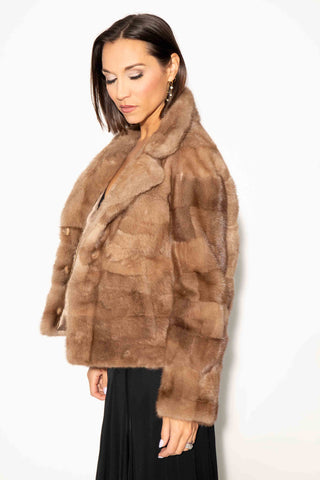 pastel sectioned mink fur jacket with notch collar