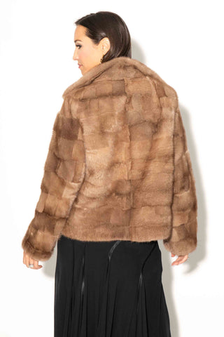pastel sectioned mink fur jacket with notch collar