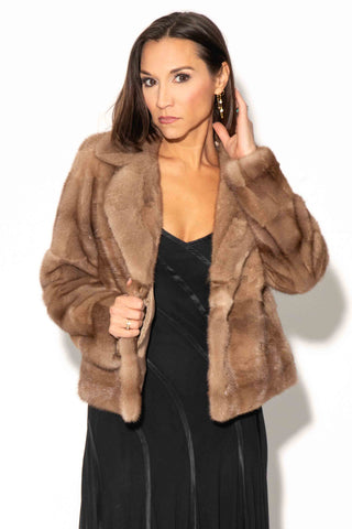 pastel sectioned mink fur jacket with notch collar