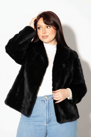 ranch sectioned mink fur jacket with notch collar