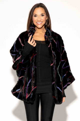 multicolor ranch sectioned mink fur cape