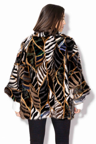 multicolor sectioned mink fur cape