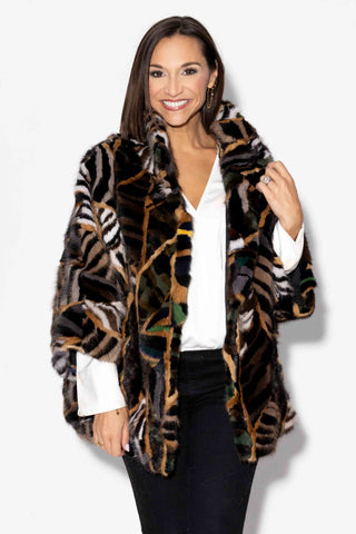 multicolor sectioned mink fur cape