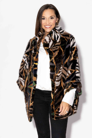 multicolor sectioned mink fur cape