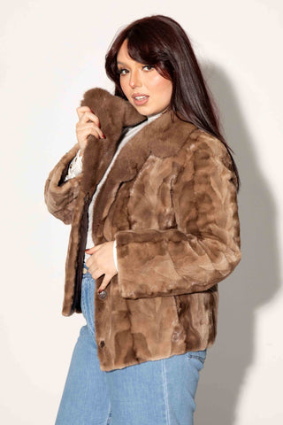 pastel reversible sheared sectioned mink fur jacket