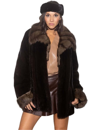 Mink Fur Jacket with Sable Collar and Cuffs.