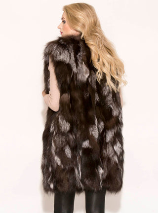 silver long sectioned fox fur vest