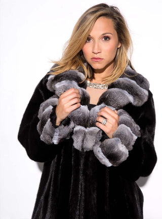 ranch mink fur jacket with chinchilla fur trim
