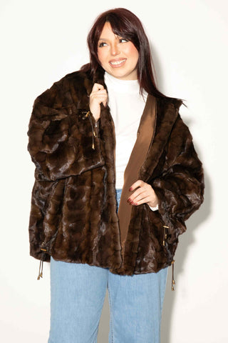 demi buff sheared sectioned mink fur jacket with hood