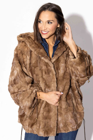 pastel sheared sectioned mink fur cape jacket 