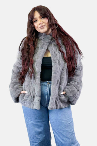 gray sectioned mink fur jacket