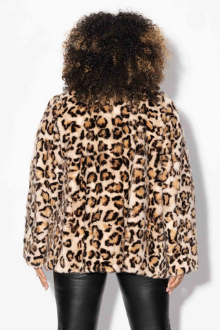 beige animal print sectioned mink fur jacket