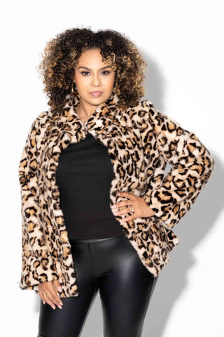 beige animal print sectioned mink fur jacket