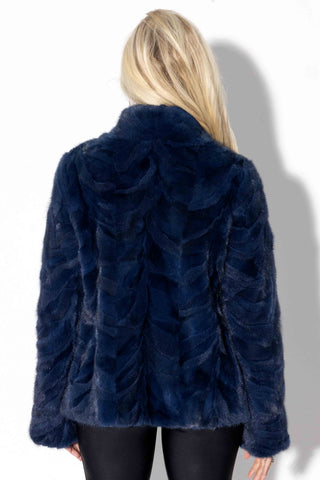 blue denim sectioned mink fur jacket