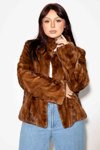 whisky sectioned mink fur jacket