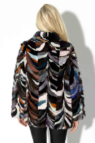 multicolor sectioned mink fur jacket