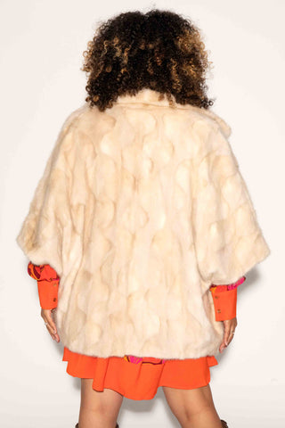 pearl sectioned mink fur cape with standup collar