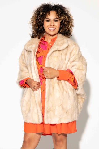pearl sectioned mink fur cape with standup collar