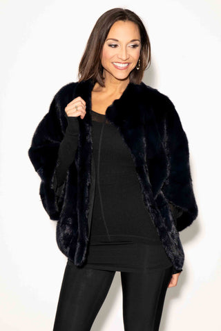 ranch sectioned mink fur cape with standup collar
