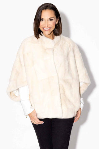 pearl Sectioned Mink Fur Cape with Standup Collar
