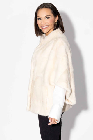 pearl Sectioned Mink Fur Cape with Standup Collar