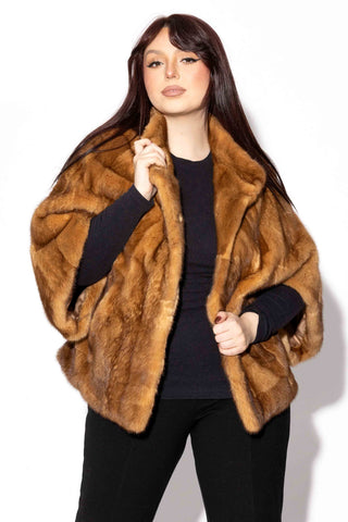 whisky sectioned mink fur cape with standup collar