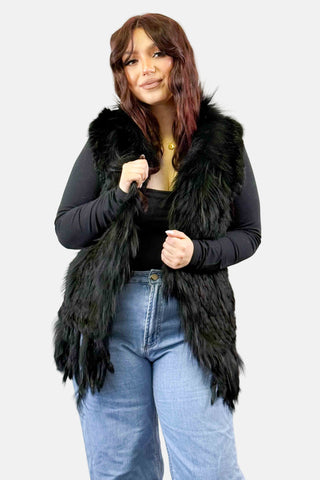 black knitted rabbit fur vest