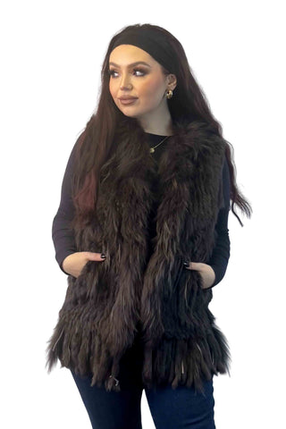 dark brown knitted rabbit fur vest