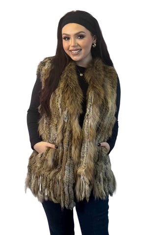 natural brown knitted rabbit fur vest