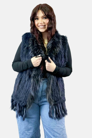 navy knitted rabbit fur vest