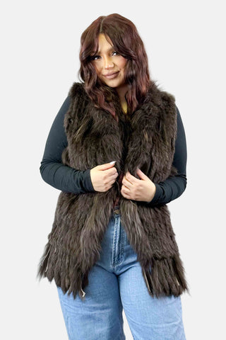 dark brown knitted rabbit fur vest