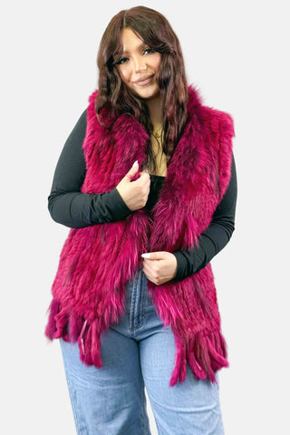fuchsia knitted rabbit fur vest