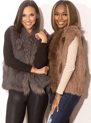 Knitted Rabbit Fur Vest with Raccoon Fur inserts.