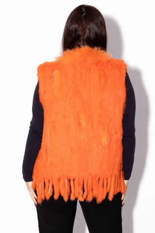 orange knitted rabbit fur vest