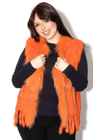 orange knitted rabbit fur vest