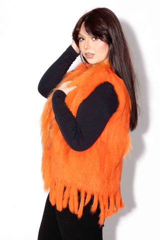 orange knitted rabbit fur vest