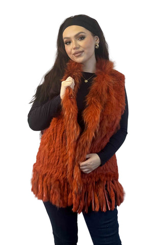 orange knitted rabbit fur vest