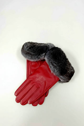 red lamb leather gloves with natural chinchilla fur trim