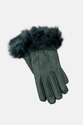 Lamb Leather Gloves with Rabbit Fur Trim