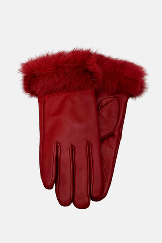 red leather gloves with rabbit fur trim