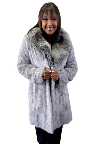 sapphire sectioned mink fur stroller with silver fox fur collar