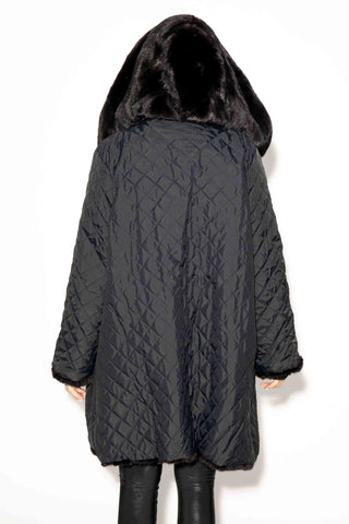 Reversible Sectioned Blackglama Mink Fur Stroller with Hood