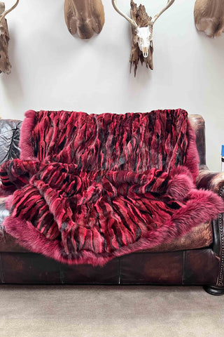 scarlet multicolor mink fur blanket with fox fur trim