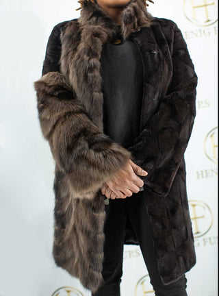 Sheared Sectioned Mink Fur Stroller with Sable Fur Trim.