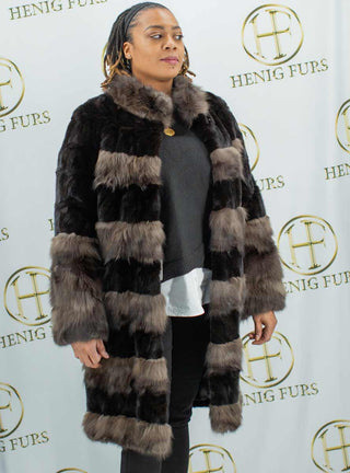 Ranch Sheared Sectioned Mink Fur Stroller with Sable Fur Trim.