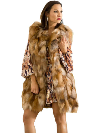 crystal long sectioned fox fur vest